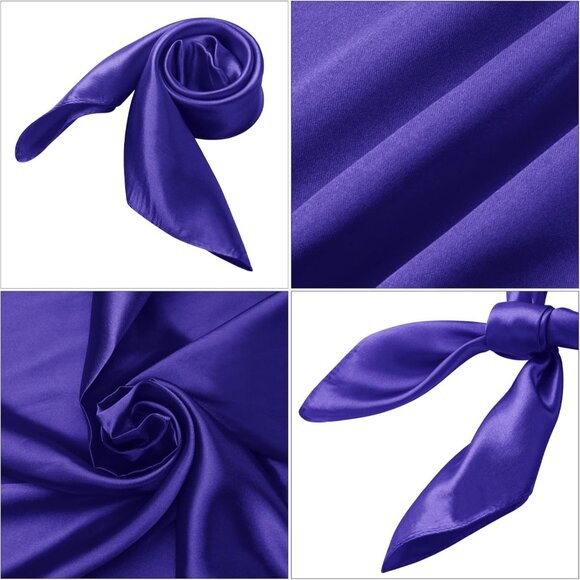 Women's Purple Silk Feeling Scarf 23.6'' Square Satin Scarf Neck Head Bandana - Picture 4 of 7